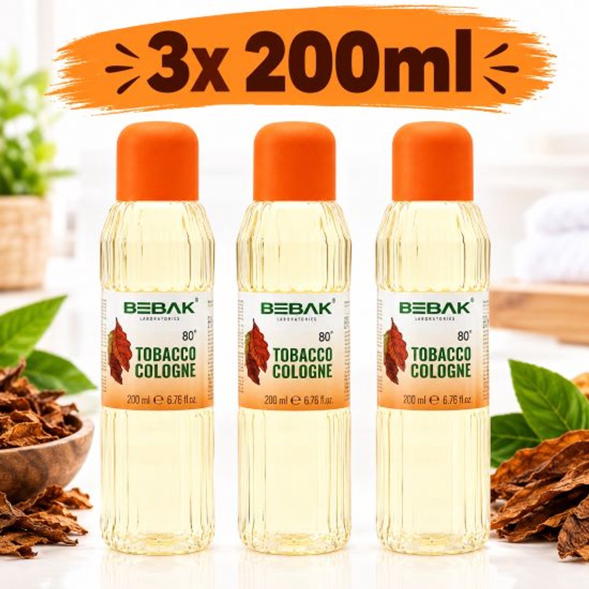 Bebak Tütün Kolonyası 80° – 3x 200 ml PET Voordeelverpakking | Tabak Eau de Cologne | Handhygiëne & Luxe Geur | Turkse Klassieke Cologne
