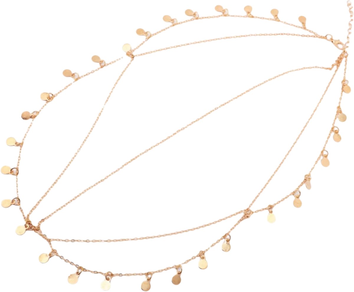 Goudkleurige Hoofdketting met Verschuifbare Bedels – Elegante Boho Haaraccessoire voor Dames, Decoratieve Ketting voor Hoofd & Haar, Festivalaccessoire voor Feesten, Bruiloften & Zomerse Gelegenheden