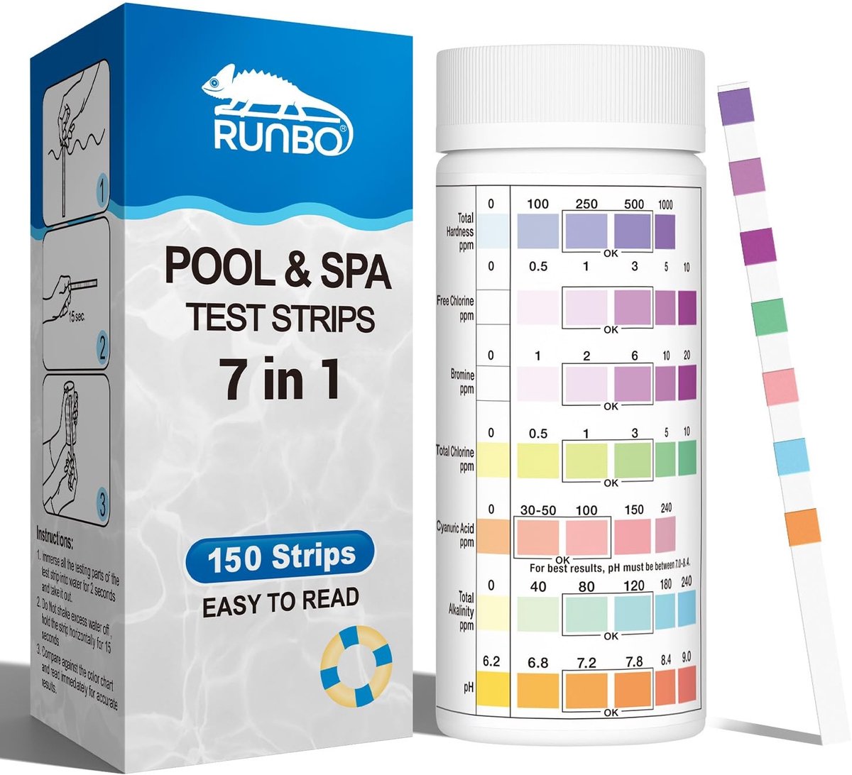 Zwembadteststrips - 150 Stuks - 7-in-1 Chemische Watertesters voor Zwembad en Spa - Voor Nauwkeurige Waterkwaliteit