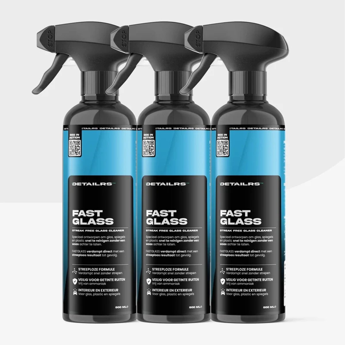 Detailrs Fast Glass 3-pack - Ruitenreiniger - Glasreiniger Auto - Window Cleaner - Interieur & Exterieur Streeploos