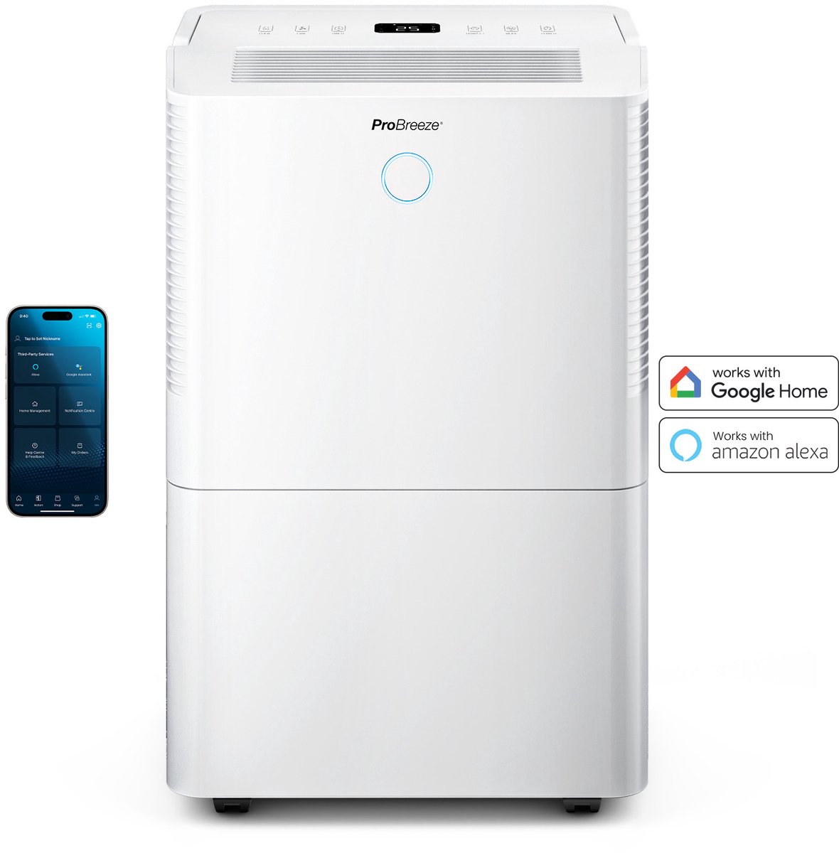 Pro Breeze OmniDry 40L Stille, energiezuinige luchtontvochtiger met wasdroogfunctie en slimme app