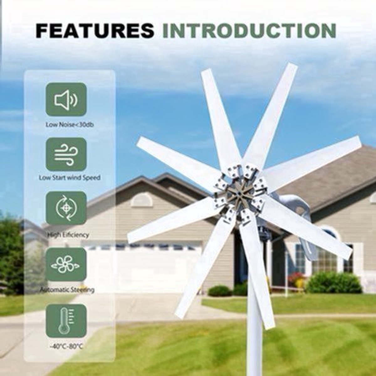 Windturbine – Windmolen – Windenergie Generator – Aerogenerator – Windmolengenerator – 1000W Vermogen – MPPT Controller – Stil en Start bij Lage Windsnelheden