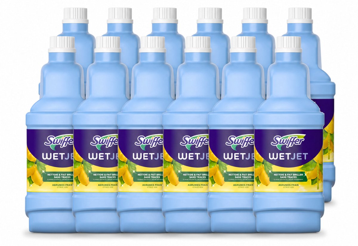 12 x Swiffer - WetJet Reinigingsmiddel – Dweilsysteem Navulling – Alles-in-één – 1,25 L - Voordeelverpakking - 12 stuks