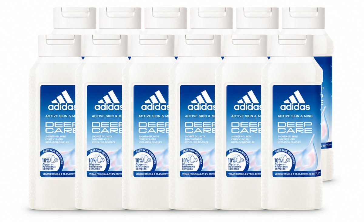 12 x Adidas – Douchegel – Active Skin & Mind Deep Care – 250 ml - Voordeelverpakking - 12 stuks