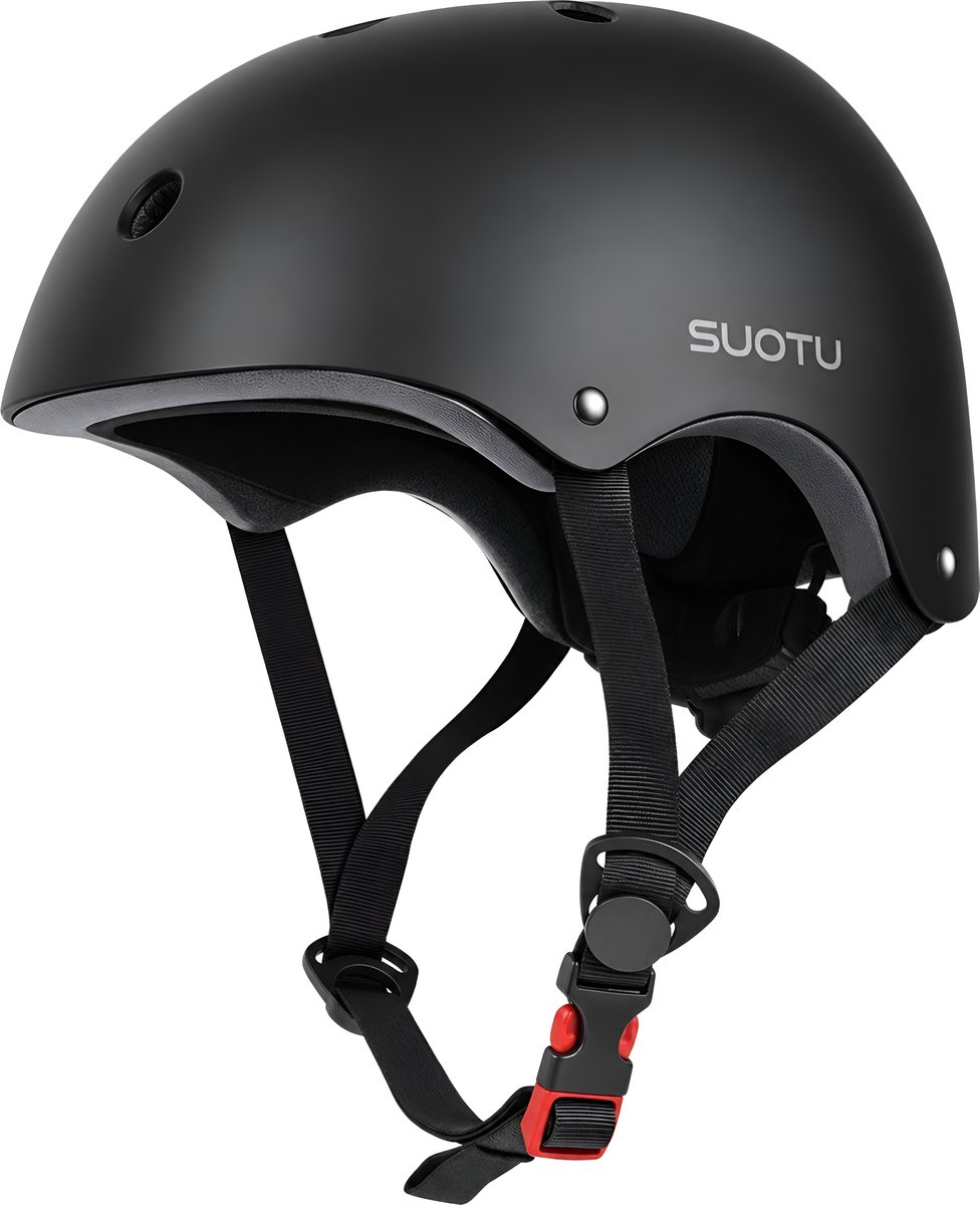 Suotu Kinderhelm - Verstelbare Fietshelm & Skatehelm - Voor Fietsen, Steppen, Skateboarden & BMX - Maat S - Zwart