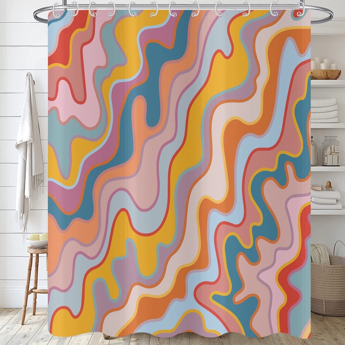 Elzusha - Vintage Douchegordijn met Abstracte Golfpatronen 180 x 200 cm
