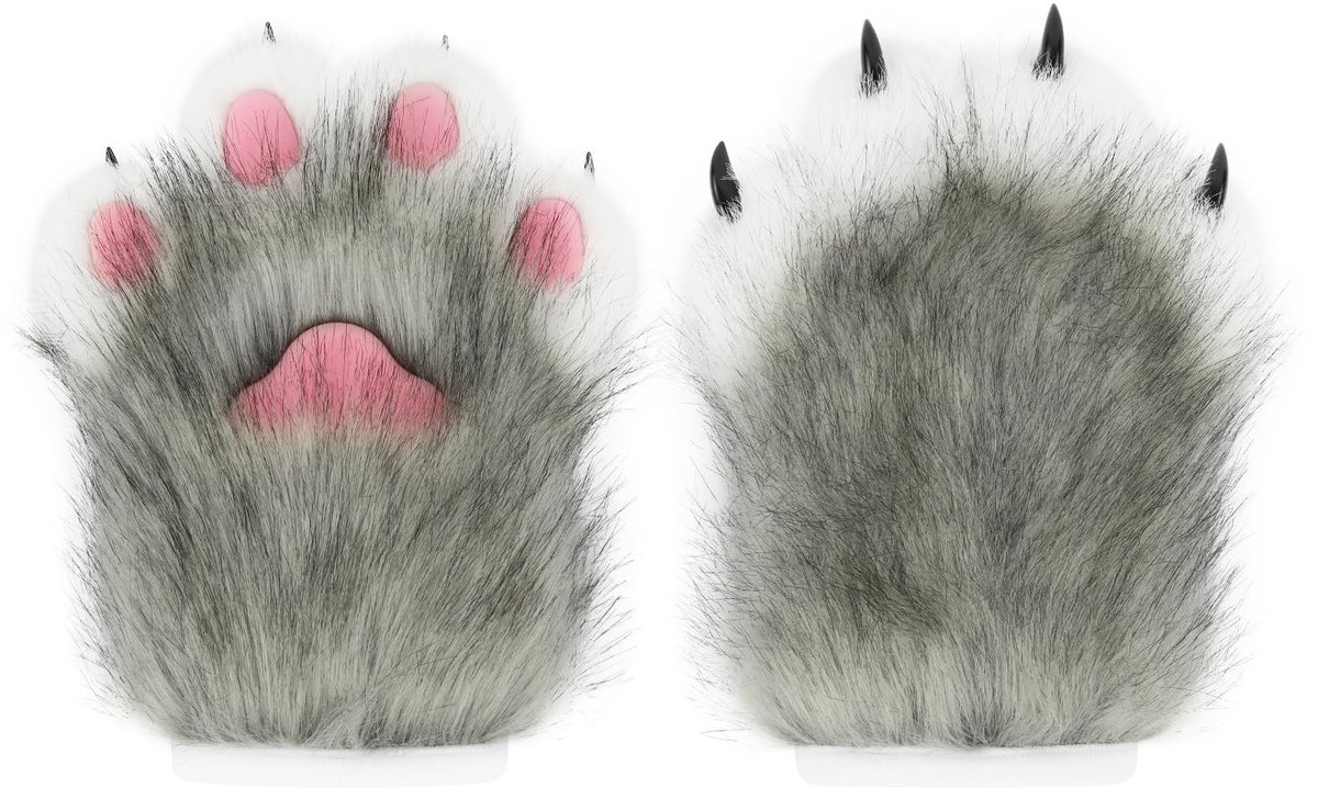 Elzusha - Furry Dierenpoot Handschoenen - Donkergrijs voor Volwassenen