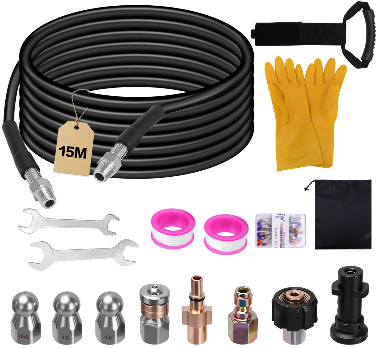 Elzusha - Pipe Cleaning Kit - 15 Meter Slangset met Adapter en Nozzles