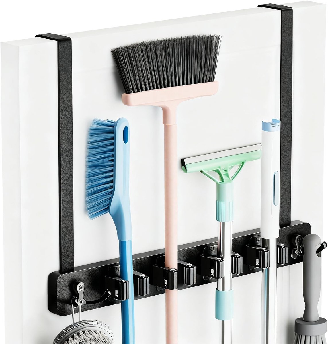 Elzusha - Broom Holder met 4 Planken en 4 Haken