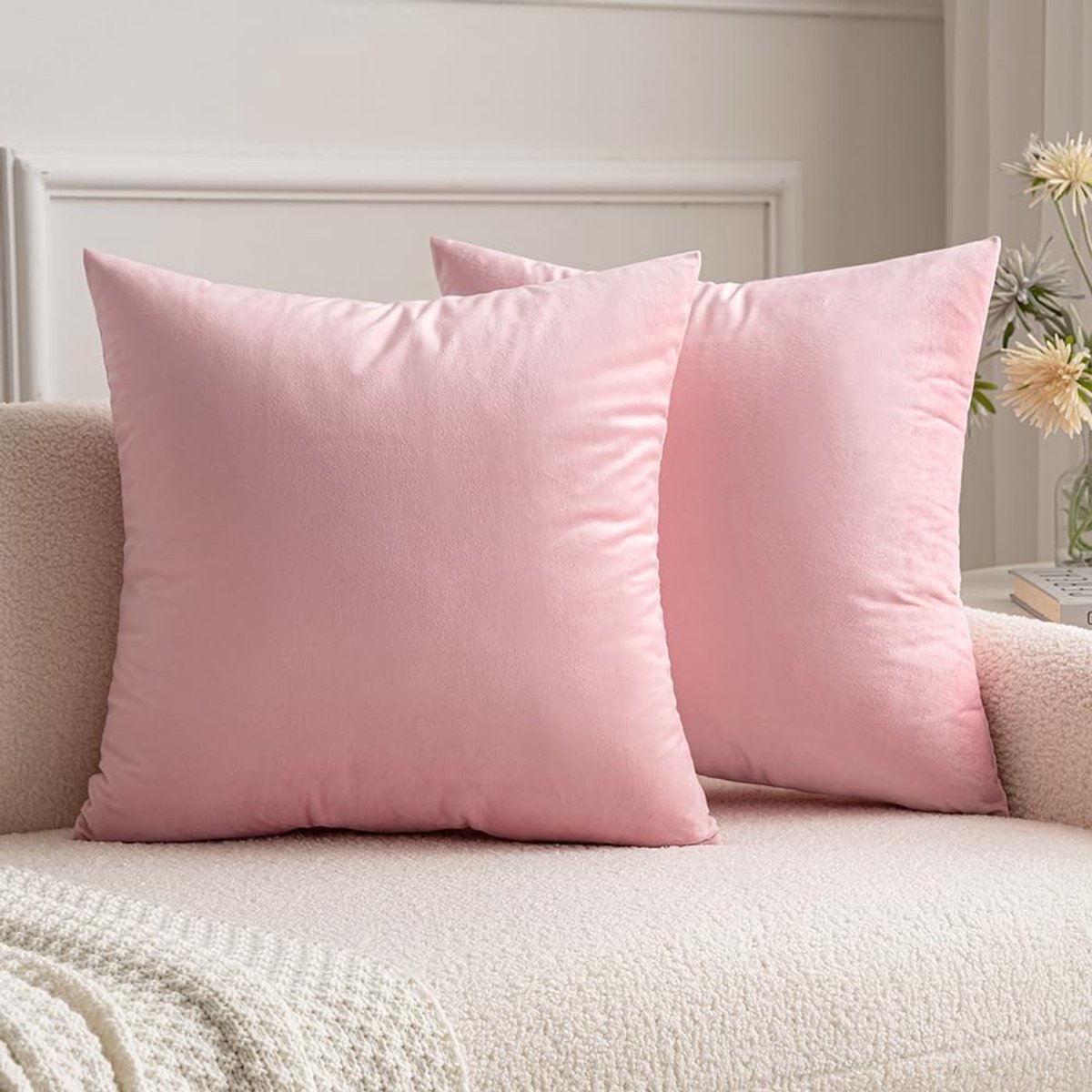Elzusha - Decoratieve Velvet Kussenhoezen - 50 x 50 cm - Sakura Roze - 2 Stuks