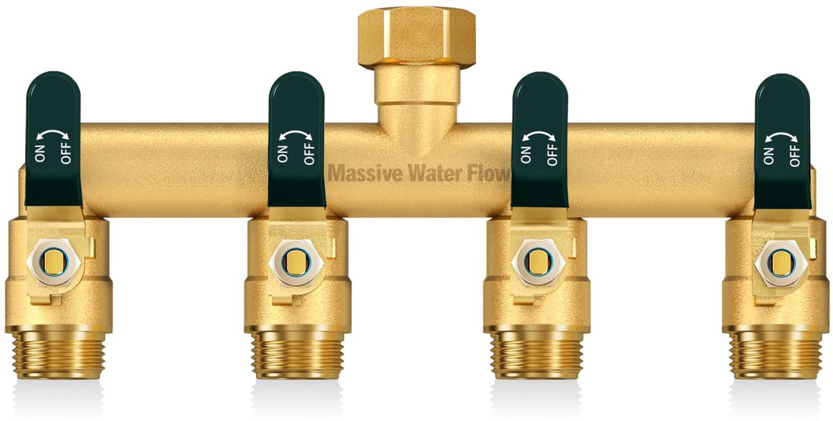 Elzusha - 4-Weg Waterverdeler van Messing