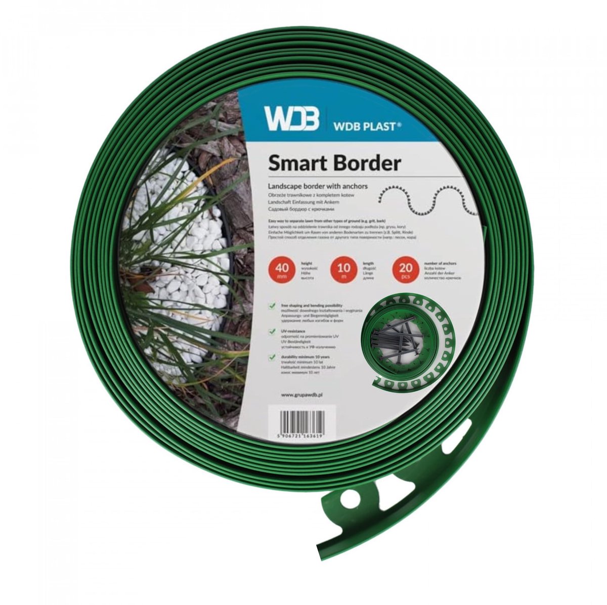 Elzusha - Flexibele Plastic Gazonrand 20 m met 40 Bevestigingsnagels