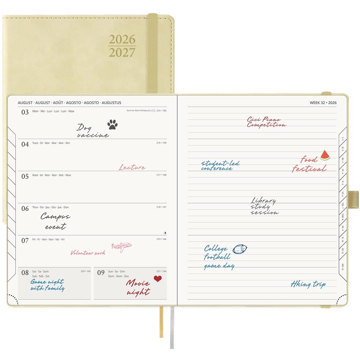 Elzusha - Agenda 2026-2027 - Weekplanner met notitiepagina's - Beige