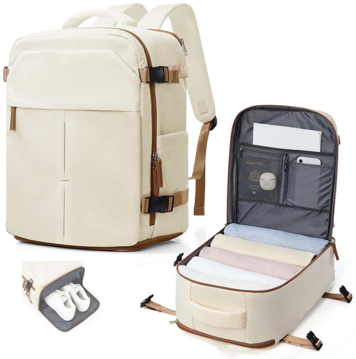 Elzusha - Travel Backpack Cabin Luggage 40x30x20 cm Beige