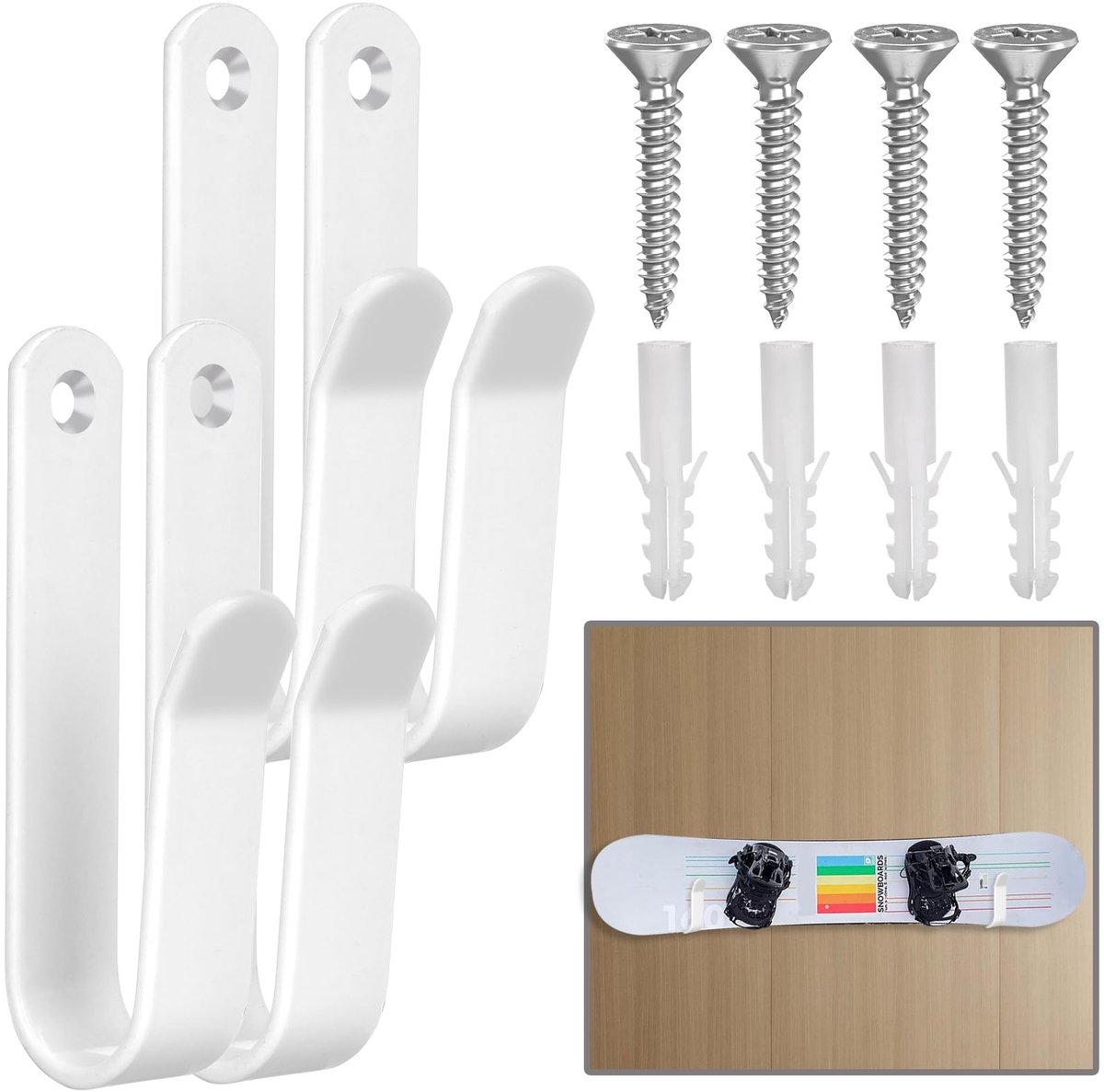 Elzusha - Snowboard Wandmontageset - Inclusief 4 clips en schroeven - Wit