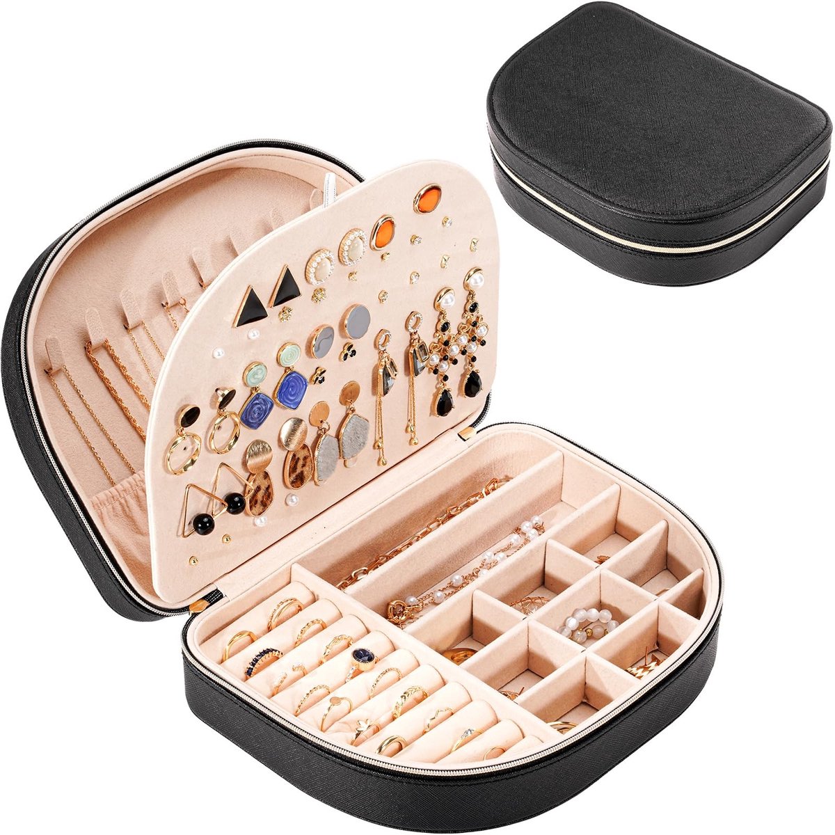 Elzusha - Sieraden Organizer - 2 Laags PU Leer - Zwart