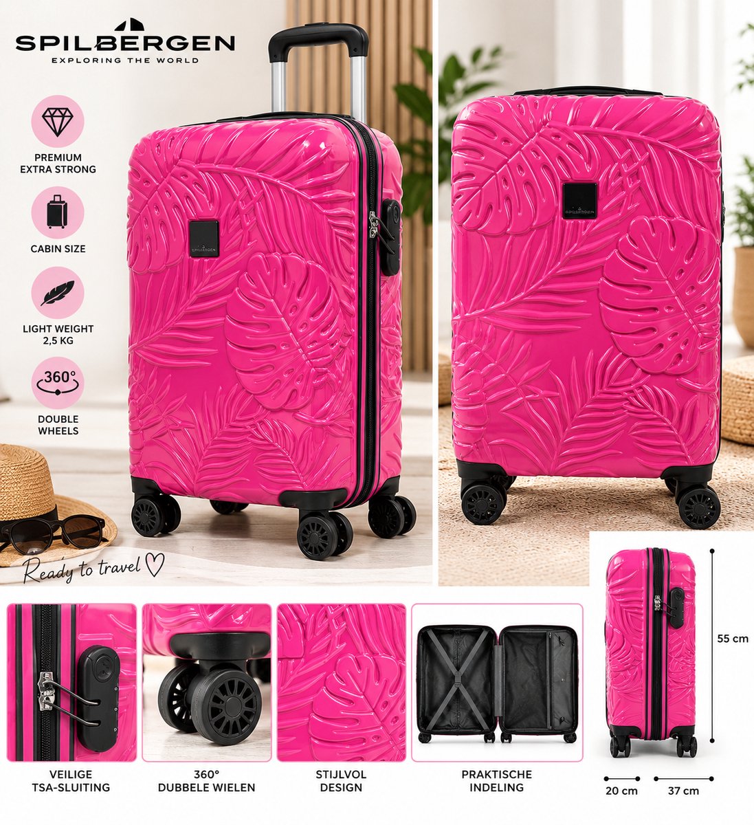 Spilbergen - Heatwave - Reiskoffer - Roos - Handbagage - Cabinfit - Hardcase - 55 x 35 x 20 cm