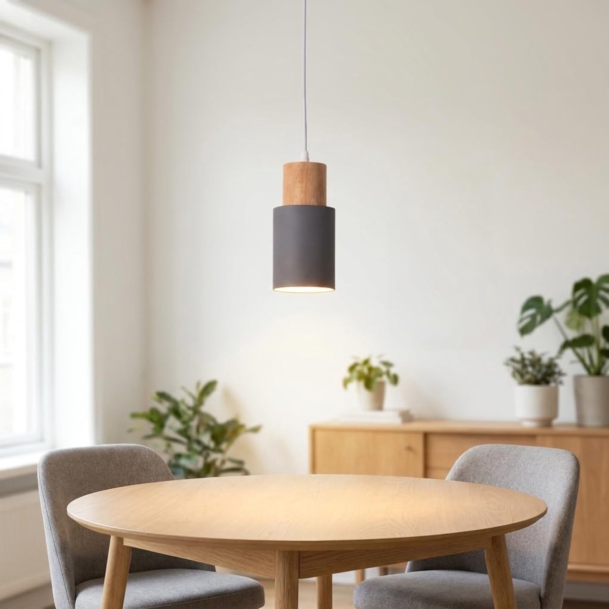 Elzusha - Pendel Lamp Ø10 cm met Ijzeren Kap en Houten Detail