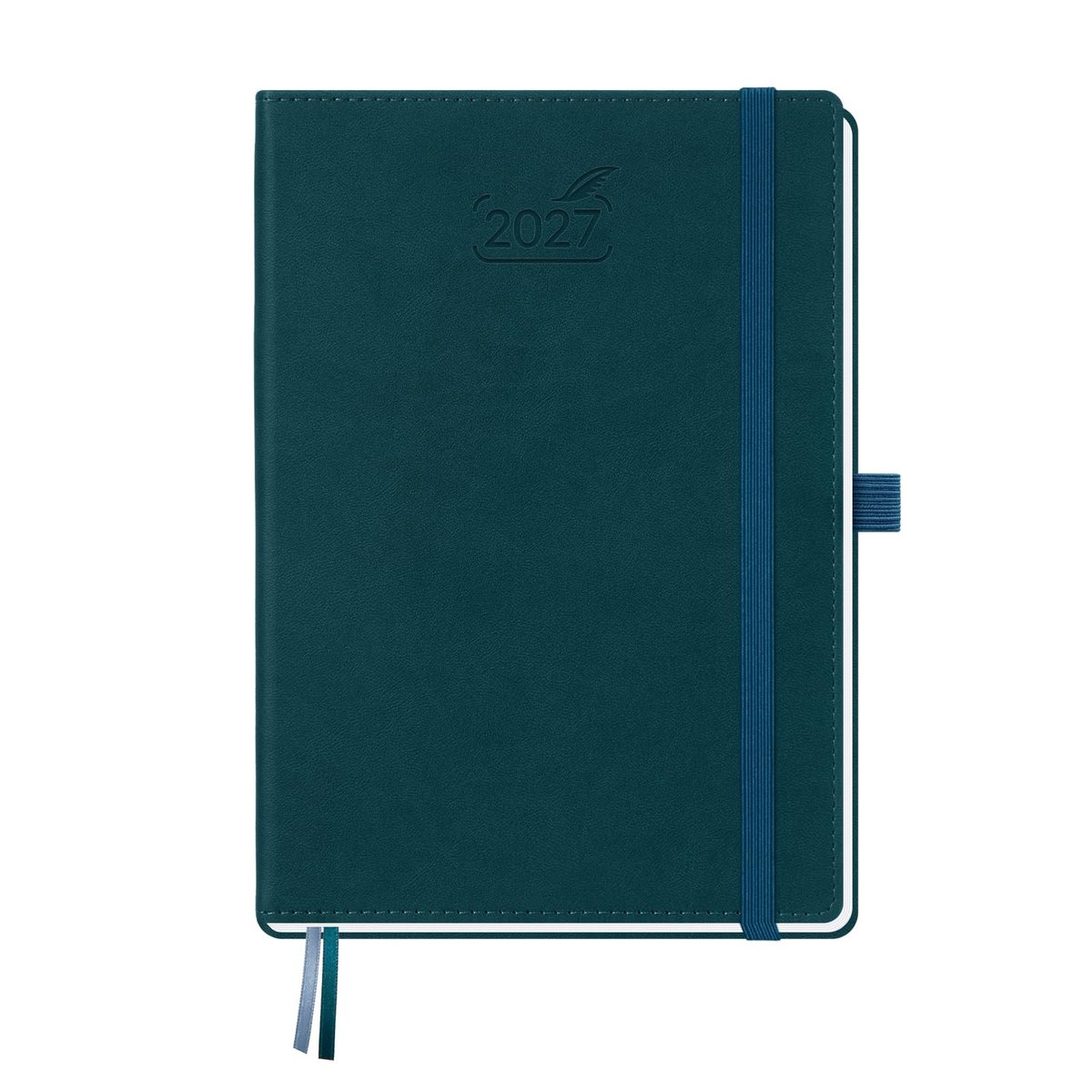 Elzusha - Boekkalender 2027 - A5 weekplanner met maandindex en PU-leer hardcover - Donkergroen