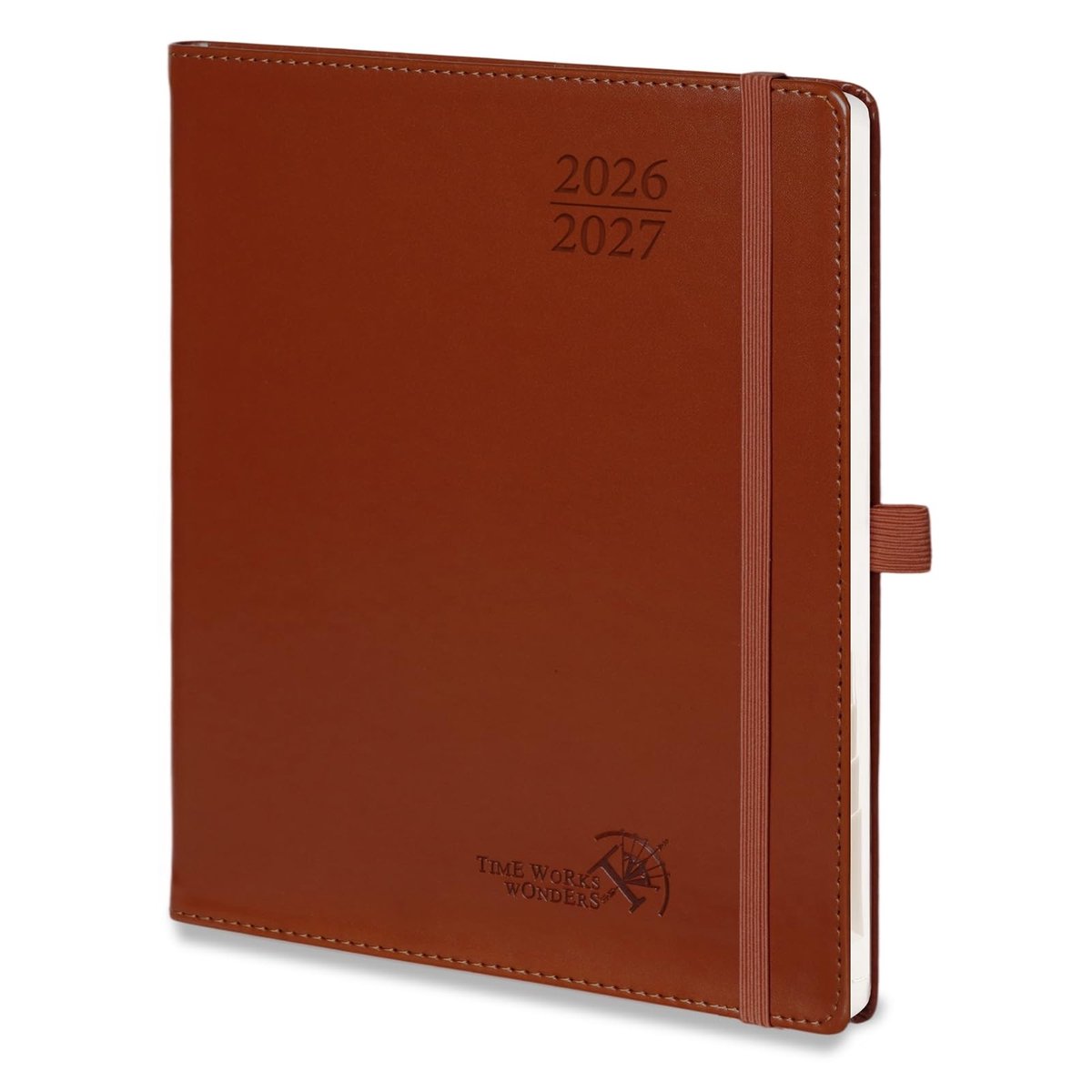 Elzusha - Agenda A5+ 2026-2027 - Weekplanner met klokfunctie en maandregister - Bruin