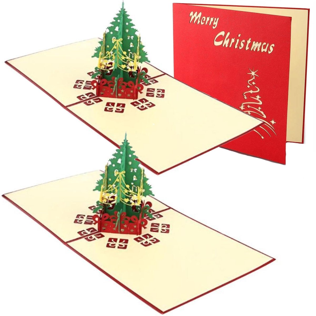Elzusha - 3D Kerstkaarten - Set van 2 met Envelop