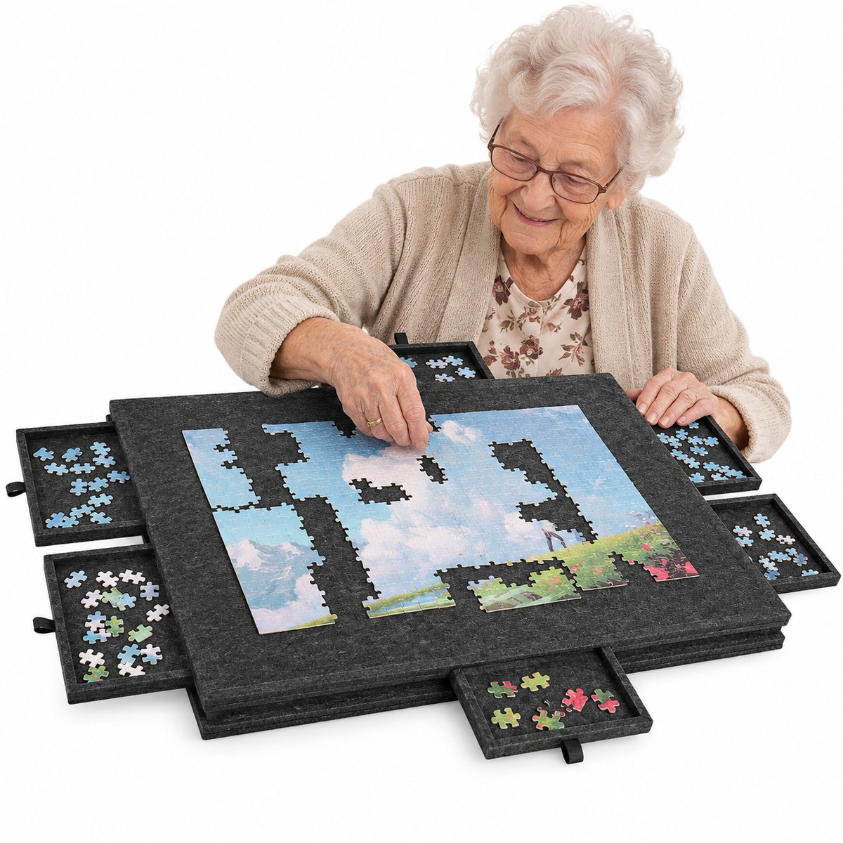Currero Puzzeltafel Met Lades 1000 Stukjes - Puzzelbord - Puzzelmat - Opbergsysteem - Vilt - Met Deksel - Legpuzzel Accessoires