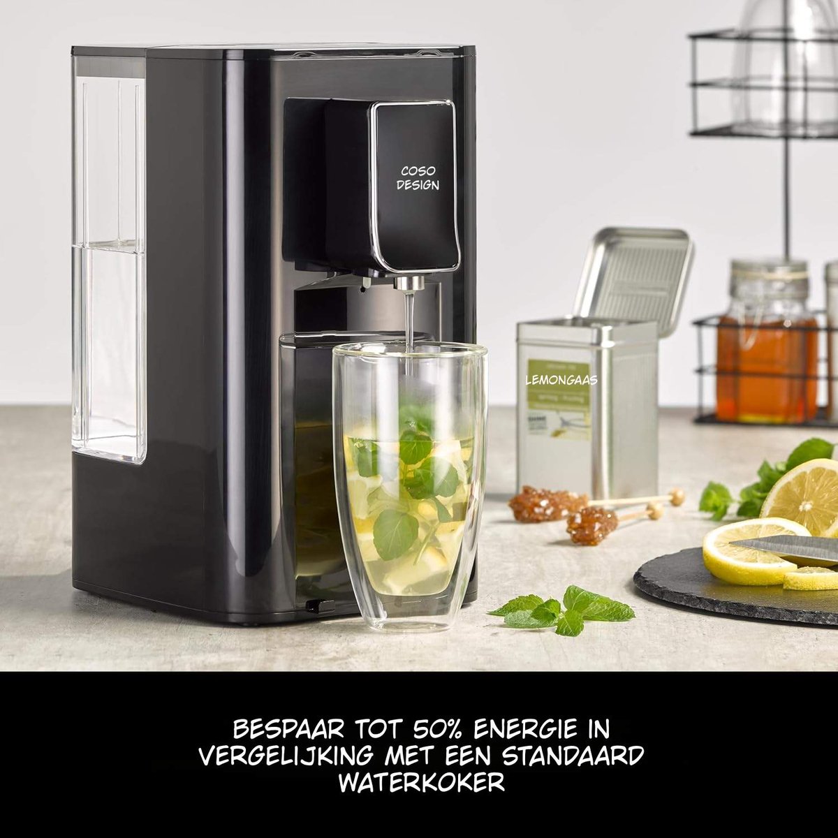 Kavora Heetwaterdispenser - 2.9L Capaciteit - Turbo Warmwaterdispenser - Heetwatertap - Zwart - 29cm x 18cm x 30cm
