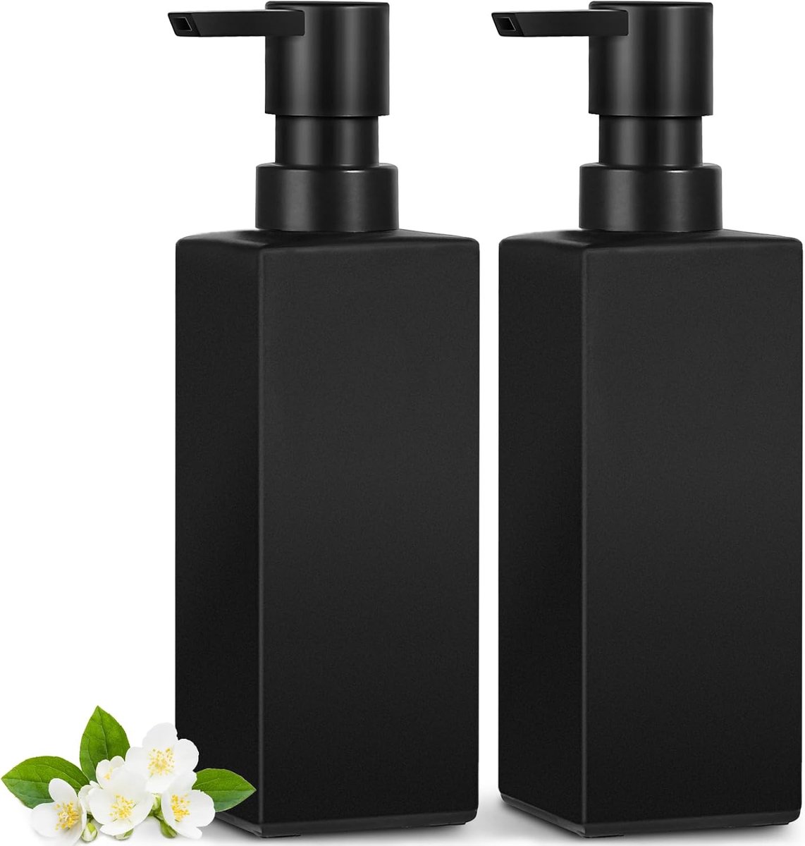 Zeepdispenser - Set van 2 - 350 ml - Glas - Waterbestendig - Zwart