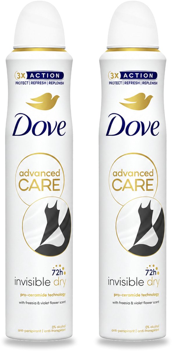 2 x Dove Deodorant Spray - Invisible Dry - 200 ml - Bulkverpakking - 2 stuks