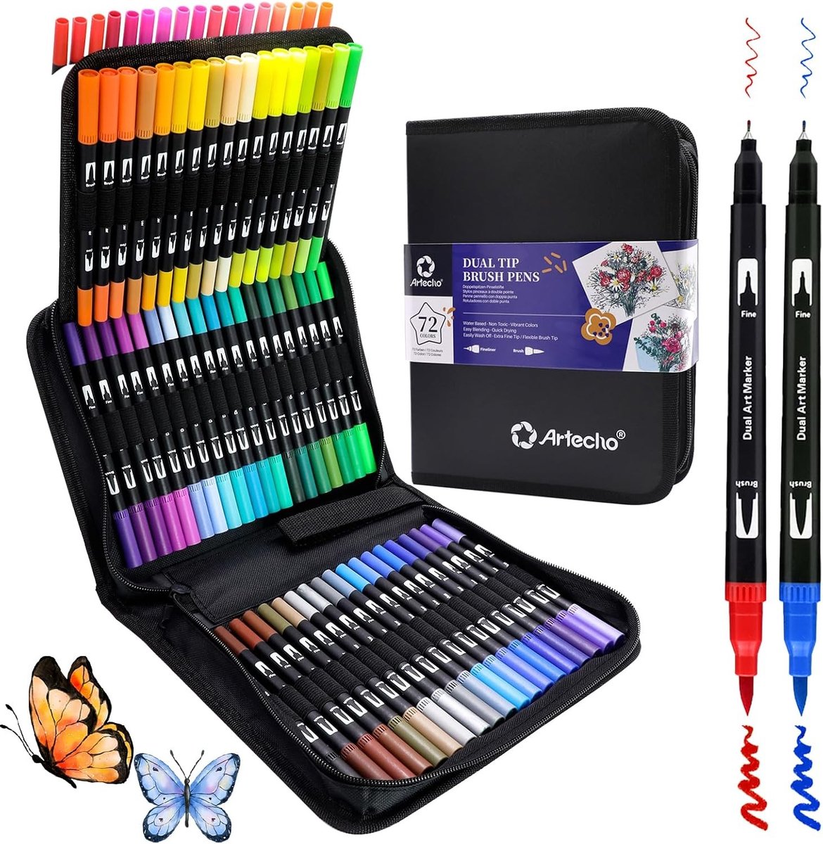 Alcohol markers set - 72 kleuren - Dual tip alcohol markers voor tekenen en kalligrafie - Voor volwassenen en school