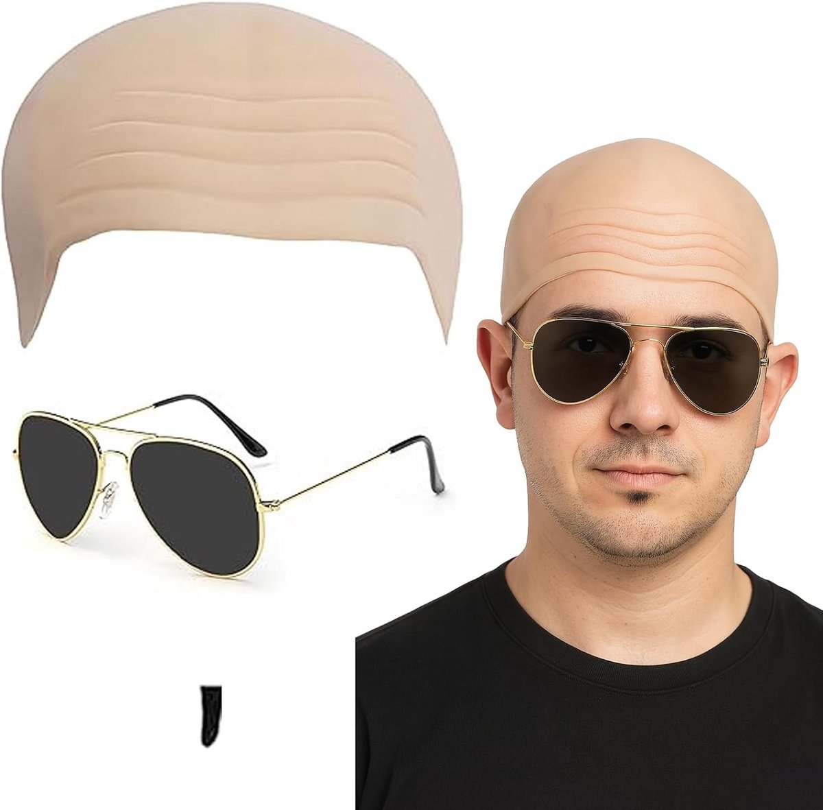 Complete Cosplay Set met Coole Zonnebril, Nepprofielfoto en Zwart Valse Baard voor Feestoutfits voor Mannen