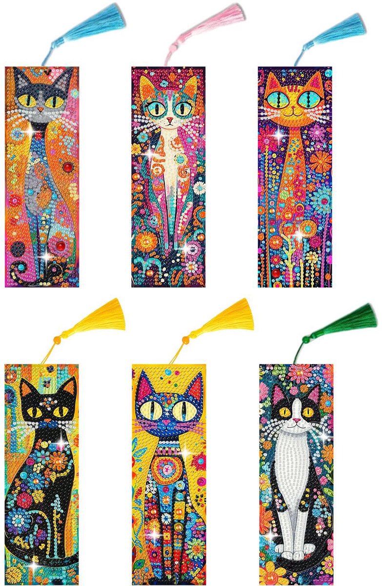 Casalora Diamond Painting Boekenleggers voor beginners en volwassenen - 6 Stuks - Katten