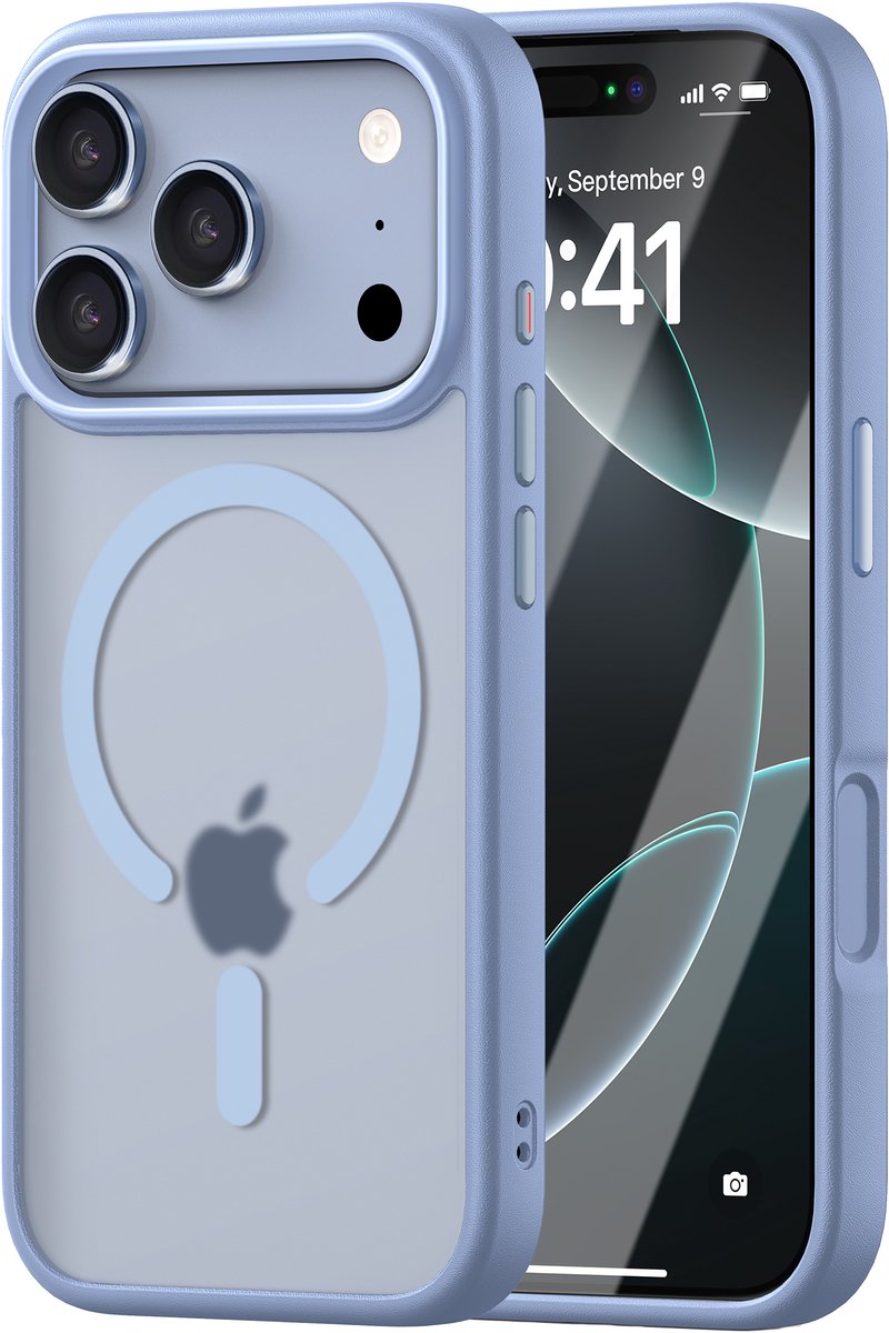 iDenn hoesje voor iPhone 18 Pro Mat Transparant Gletsjer - Licht Blauw - geschikt voor MagSafe