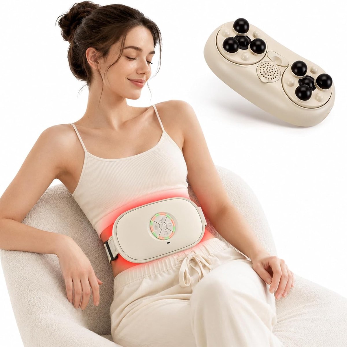Draadloze Buikmassager met 2 Schijven en 3 Intensiteitsniveaus voor Spierontspanning en Menstruatiekrampen, Geschikt voor Buik, Taille en Heupen