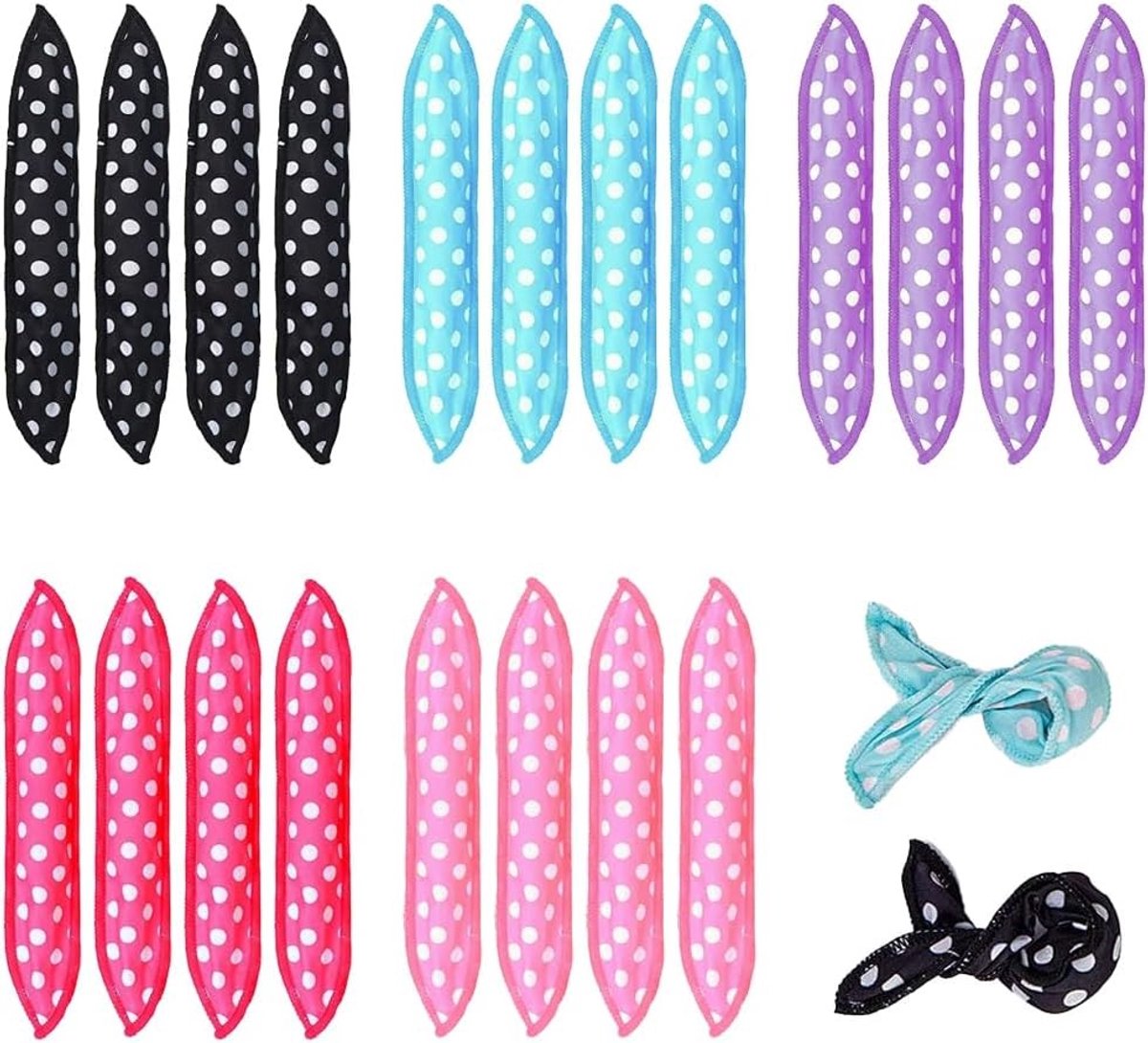 20 Stuks Haarrollers Zonder Hitte - Retro Dots DIY Haaraccessoires voor Slaap, Geschikt voor Lang, Kort, Dik of Dun Haar