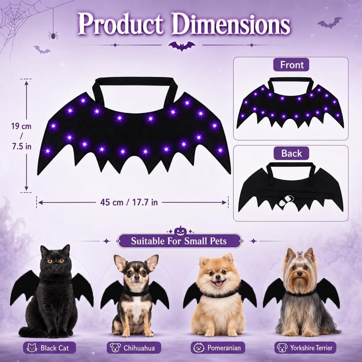 Halloween-kostuum voor honden met vleermuisvleugels, groot formaat, schattig en uniek hondenaccessoire