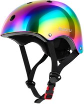 Suotu Kinderhelm - Verstelbare Fietshelm & Skatehelm - Voor Fietsen, Steppen, Skateboarden & BMX - Maat M - Spiegelregenboog