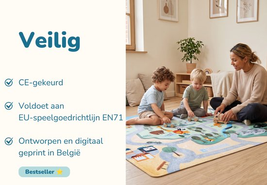 Mats & Joy® Auto Speelmat België 130x180cm - Wasbaar - Fluweelzacht - Anti-slip - Groot Auto Speeltapijt Kinderen - Speelkleed Baby - Autokleed van Mats & Joy — afbeelding 2
