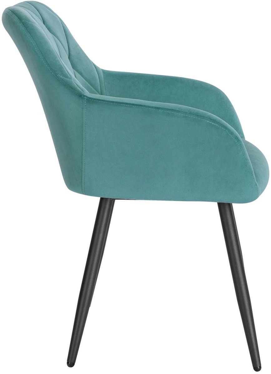 Klarven Eetkamerstoel rugleuning Fluweel Turkoois groen - Eetkamerstoelen - Eetkamerstoel Met Armleuning - Dining Chair - Armleuningen, Stevig metalen frame, comfortabele zitting - B44xd42,5cm