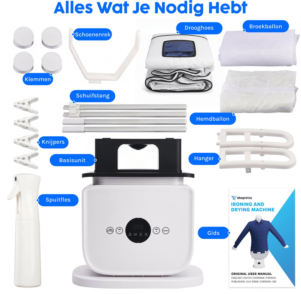 ShopWise Multifunctionele Strijkpop en Kledingdroger met Droogcabine, Voor Overhemden, Broeken en Schoenen