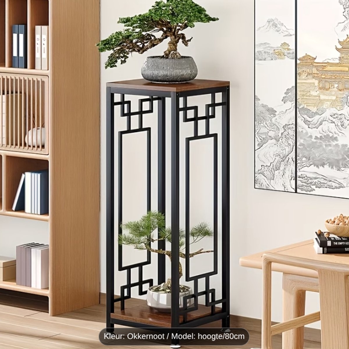 80 cm hoge metalen plantenstandaard, binnenbloemenstandaard, bonsai-displayplank in Chinese stijl, decoratieve hoekplantenhouder voor woonkamer, hal, balkon