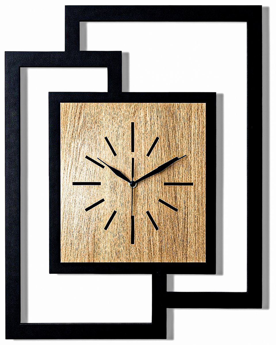 Handgemaakte Grote Houten Wandklok – Modern Minimalistisch Design, Rechthoekig Verticaal, Geruisloos, Zonder Tikkend Geluid – Voor Woonkamer, Slaapkamer, Keuken – Unieke Wanddecoratie, Industrieel Design & Stil Uurwerk, zwart - rustiek hout