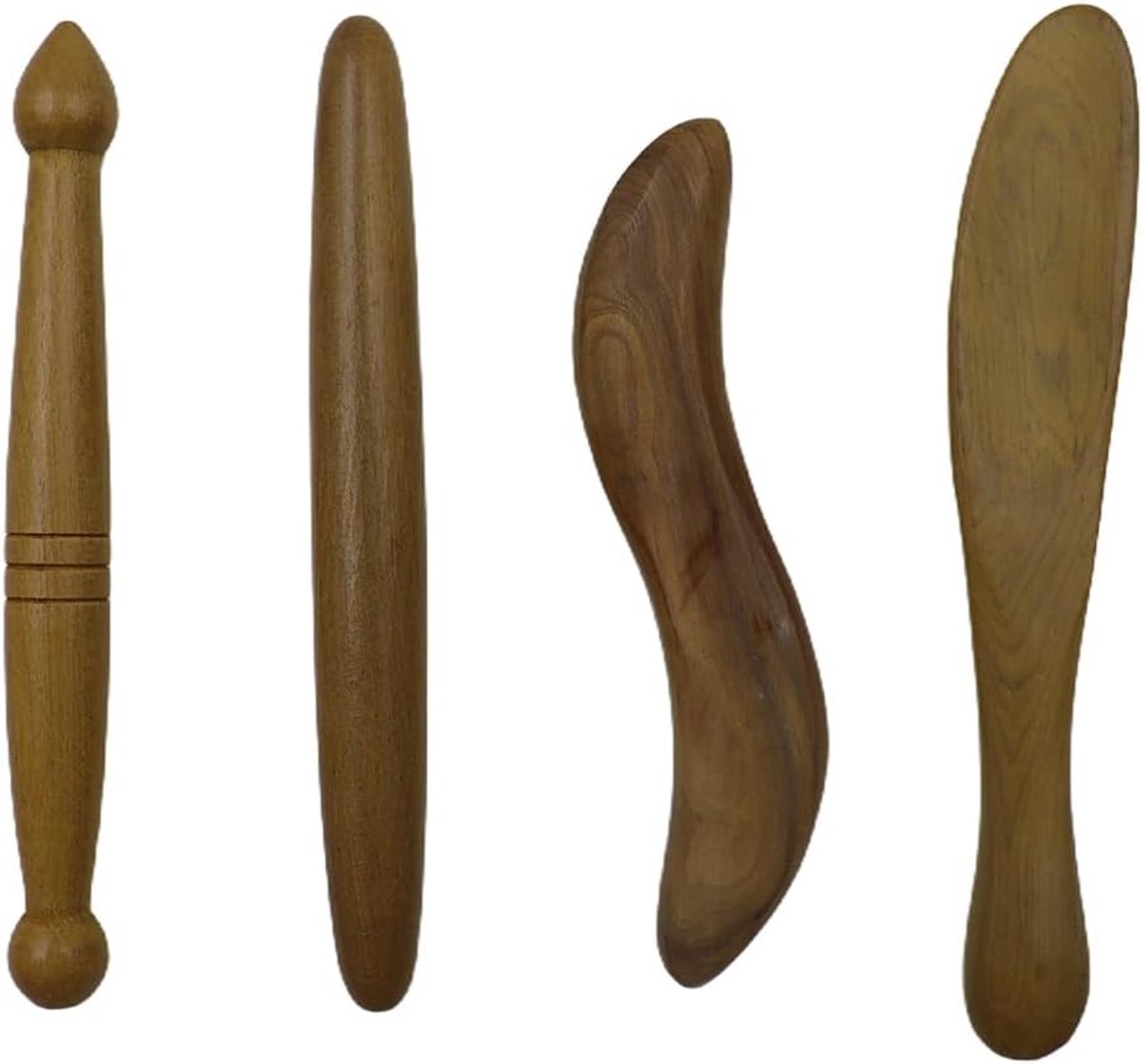 Set van 4 houten massagesticks en Z-vormige gua sha stick voor acupunctuur en ontspanning