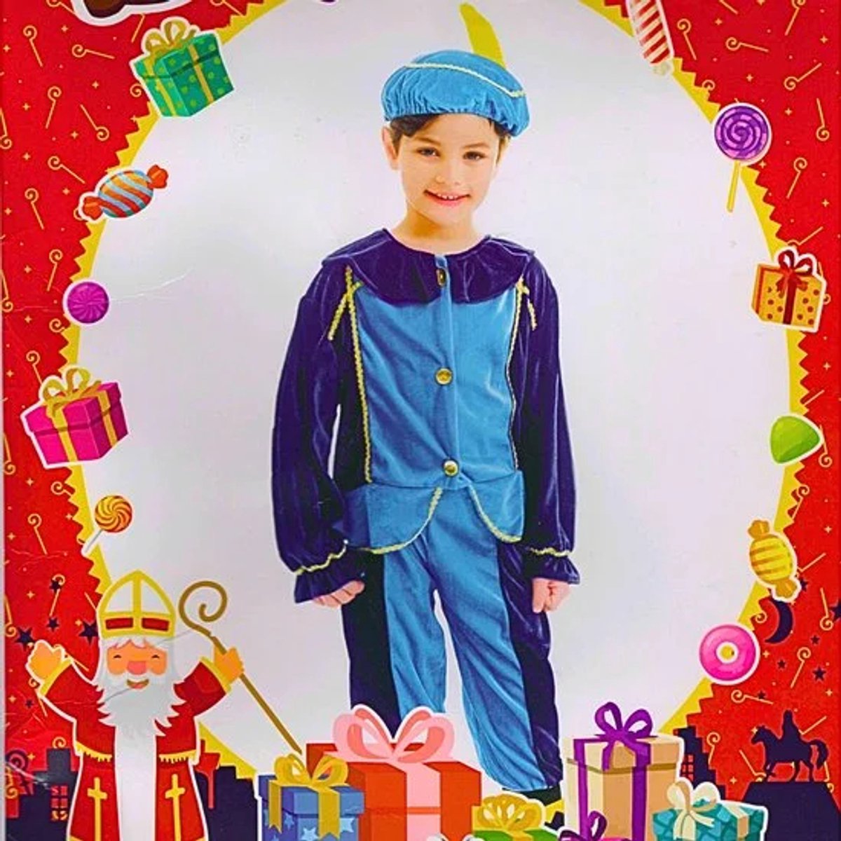 Sinterklaas Pietenpak Voor Jongens 3 Delig - Maat 4-6 Jaar - Blauw