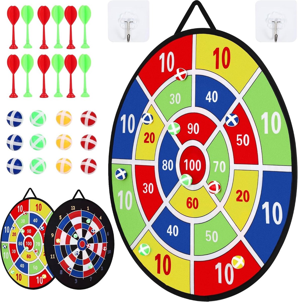 Dartset voor Kinderen, Dubbelzijdig Dartbord van 29 Inch met 12 Plakballen en 12 Darts voor Binnen en Buiten Activiteiten