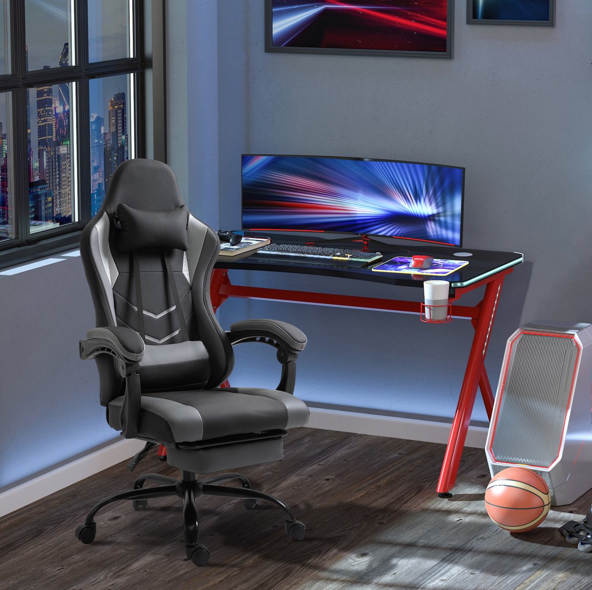 MODFU - Gamingstoel - Ergonomisch Met Hoofdsteun En Voetsteun - Zwart