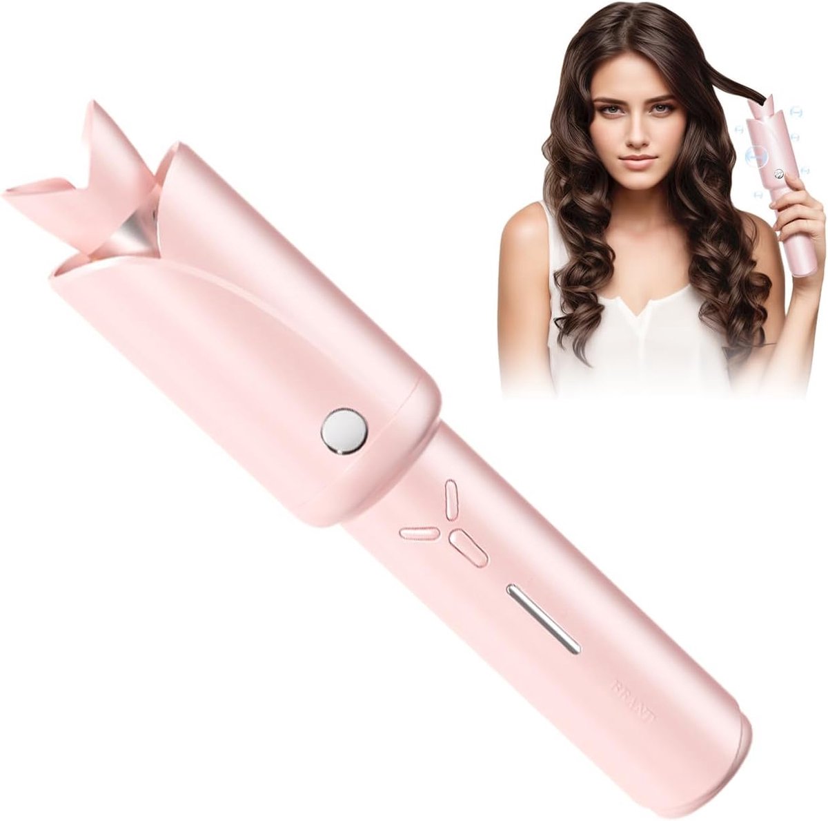 Draadloze Automatische Krultang Roze, 32 mm Roterende Keramische Krulcilinder, Slimme Temperatuurregeling, 360° Brandbeveiliging, Compact Reismodel voor Salonkrullen Thuis