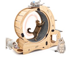 Kattenloopwiel -Katten Loopwiel - Looprad Voor Kat - Cat Wheel - Kattenwiel - 6 in 1 - Groot Loopwiel Voor Binnenkatten - Multifunctioneel - Geruisloos Met TPE Wielen - Tot 20 kg - Voor Binnen - 91,5x53x19,5 cm - Houtkleur