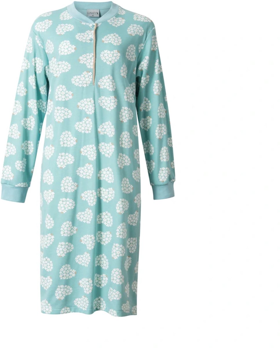 Lunatex dames nachthemd lange mouw - interlock licht geruwd - Hart margriet - mint Mint, hart margriet