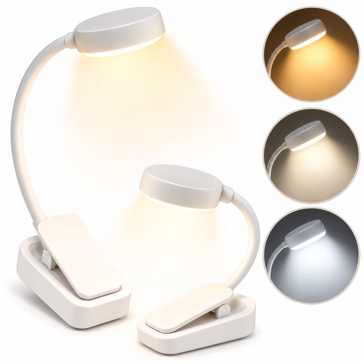 Nina's Giftshop® Leeslampje voor Boek – Boekenlamp met Klem – 3 Lichtstanden – Flexibel – LED Leeslamp – Op Batterijen – Leeslampje Bed